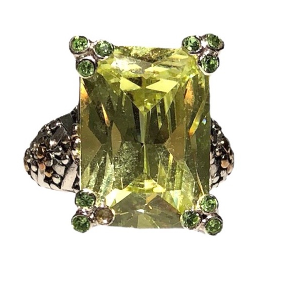 STERLING SILVER LIME GREEN FACETED STONE COCKTAIL RING SIZE 7 - Picture 4 of 16